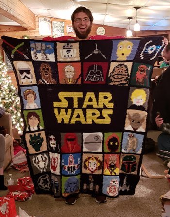 crocheted star wars collage afghan