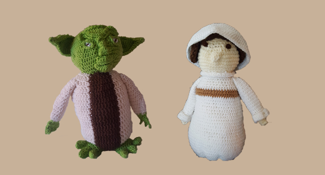 Yoda and Princess Leia crocheted dolls